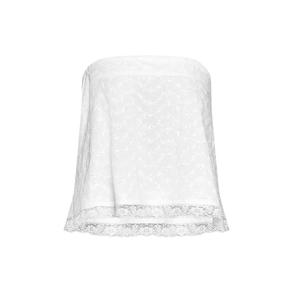 Blanc Top Bandeau Fluide Broderie Anglaise Ensemble Coordonné