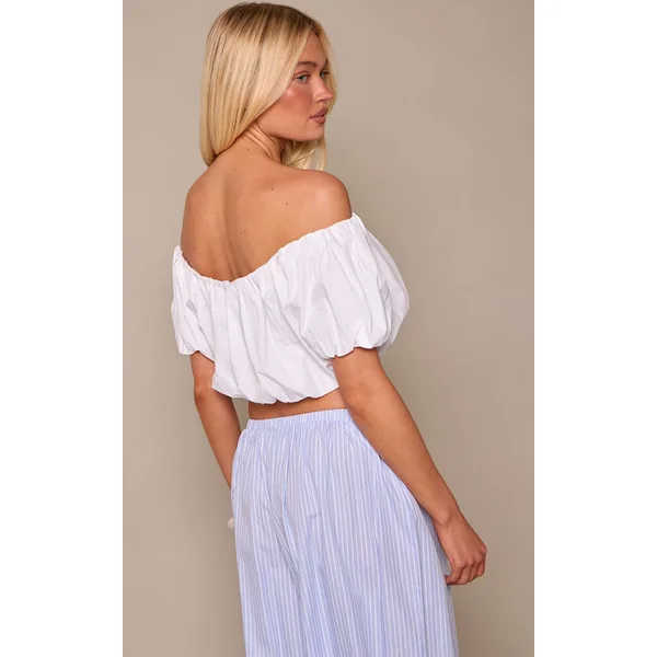 Blanc Top Synthétiqueffball À Manches Bouffantes En Coton