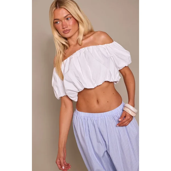 Blanc Top Synthétiqueffball À Manches Bouffantes En Coton