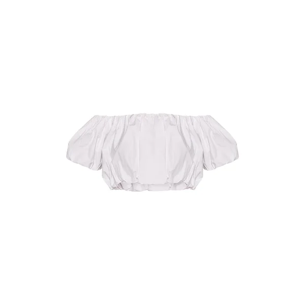Blanc Top Synthétiqueffball À Manches Bouffantes En Coton