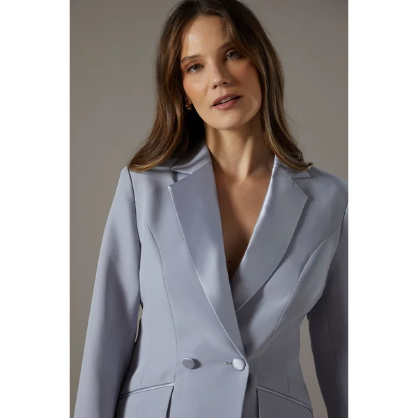 Blazer Ajusté à Revers Sergé