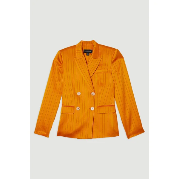 Blazer tailleur oversize pour petites en satin premium à fines rayures style smoking