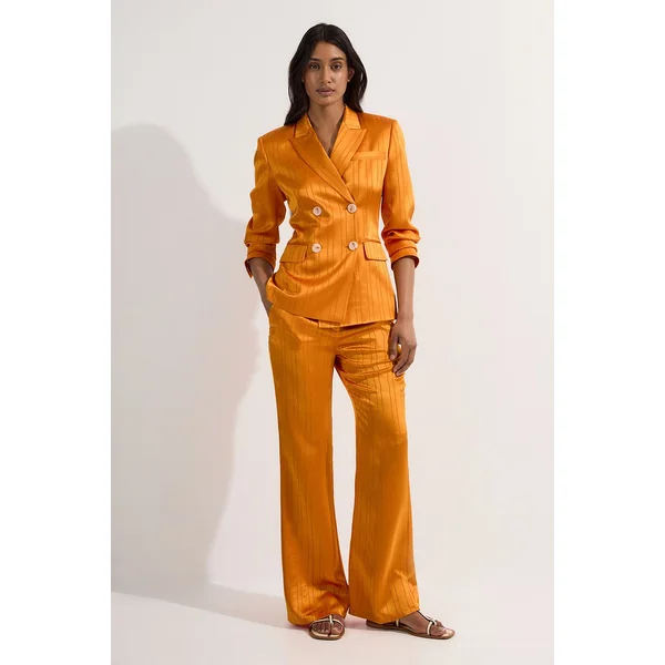 Blazer tailleur oversize pour petites en satin premium à fines rayures style smoking