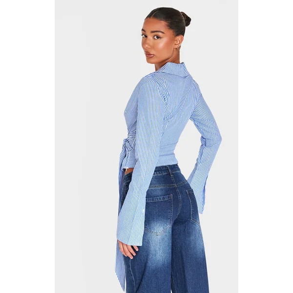 Bleu Chemise Chocolat À Taille Cintrée Nouée