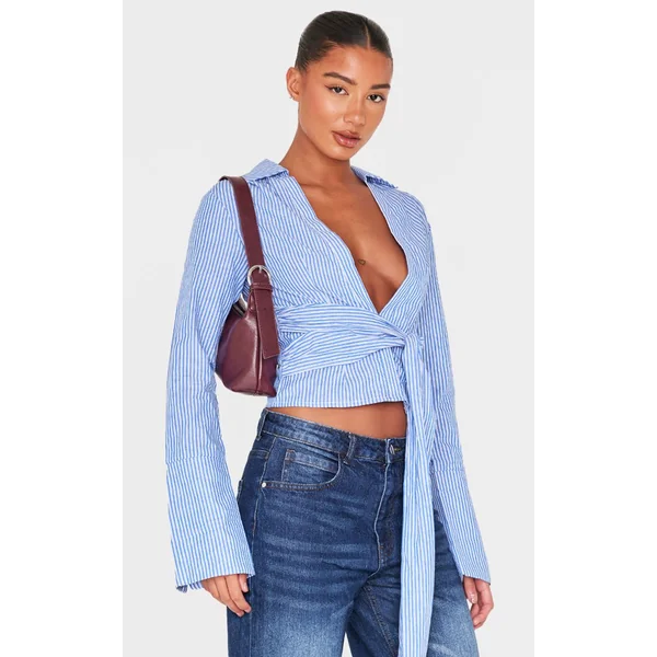 Bleu Chemise Chocolat À Taille Cintrée Nouée