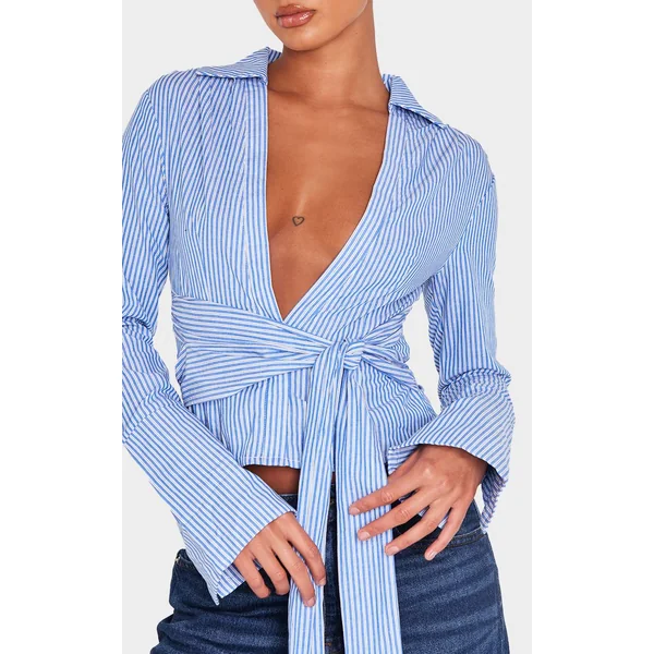 Bleu Chemise Chocolat À Taille Cintrée Nouée