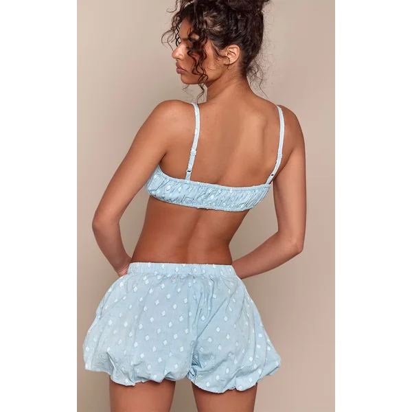 Bleu Ciel Ensemble Short Bouffant À Pois En Coton