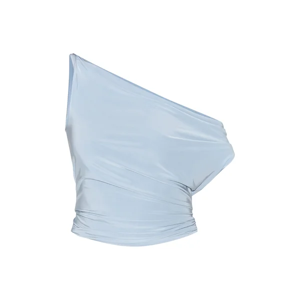 Bleu Ciel Haut Long À Col Bénitier Avec Manches Torsadées En Tissu Slinky Double Épaisseur