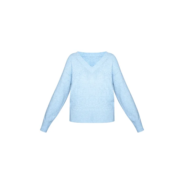 Bleu Clair Synthétiquell Tricoté À Col En V