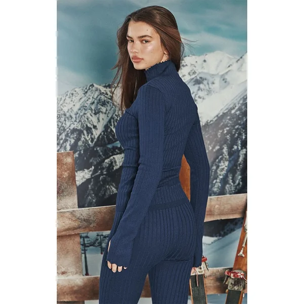 Bleu Cobalt Haut En Maille Côtelée Bleue Avec Détail Trous Pour Les Pouces