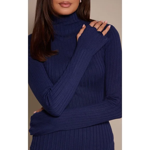 Bleu Cobalt Haut En Maille Côtelée Bleue Avec Détail Trous Pour Les Pouces