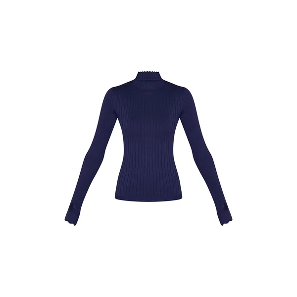 Bleu Cobalt Haut En Maille Côtelée Bleue Avec Détail Trous Pour Les Pouces