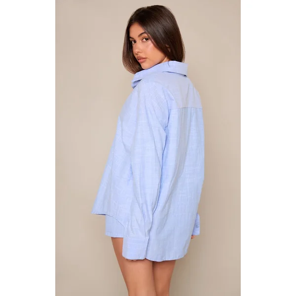 Bleu Ensemble Coordonné Chemise Rayée En Lin À Manches Longues