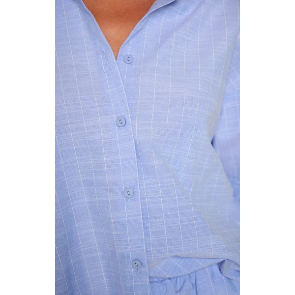 Bleu Ensemble Coordonné Chemise Rayée En Lin À Manches Longues
