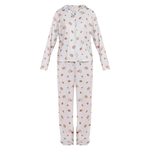 Bleu Ensemble De Pyjama Imprimé À Manches Longues Avec Boutonnage