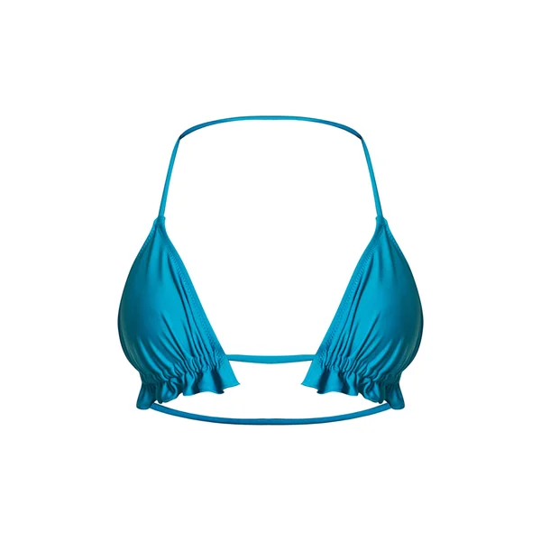 Bleu Haut De Bikini Triangle À Bord Volant