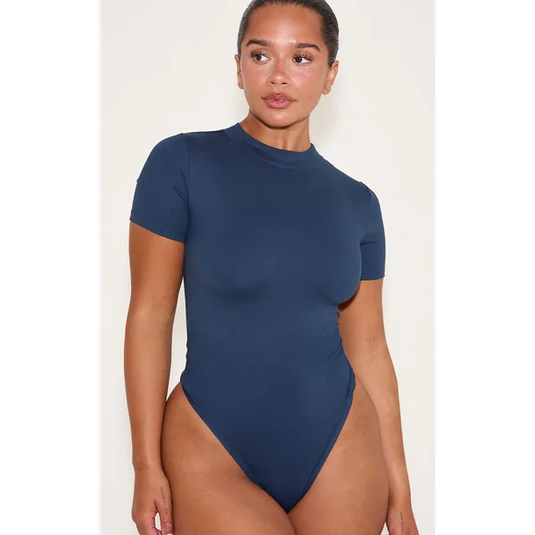 Bleu Marine Body Sculptant À Manches Courtes Shape
