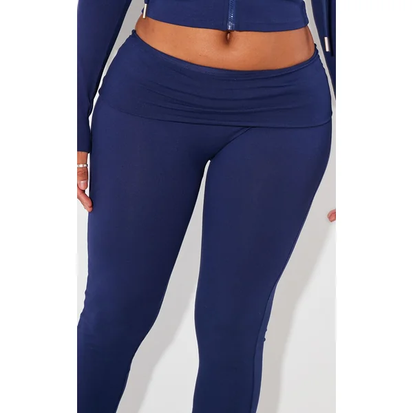 Bleu Marine Pantalon Évasé Taille Haute Sculptant À Rabat Shape Stretch
