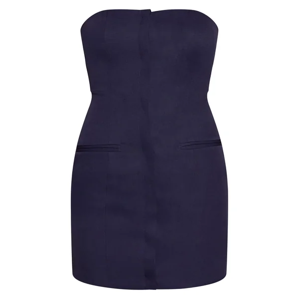 Bleu Marine Robe Courte Bustier Ajustée Tissée Avec Détail De Patte De Boutonnage