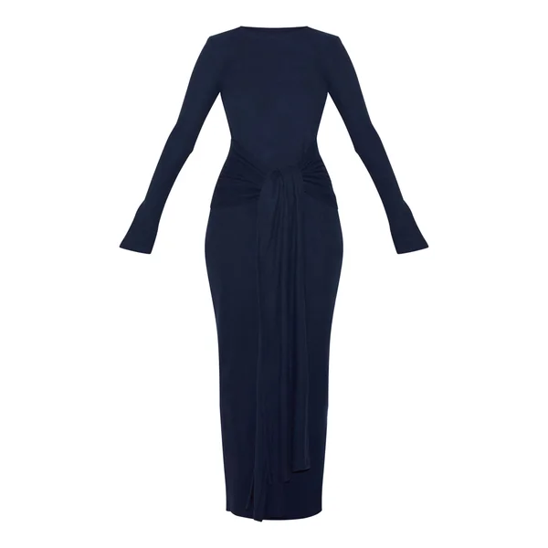 Bleu Marine Robe Maxi Portefeuille À Côtes Brossées Épaisses Avec Lien