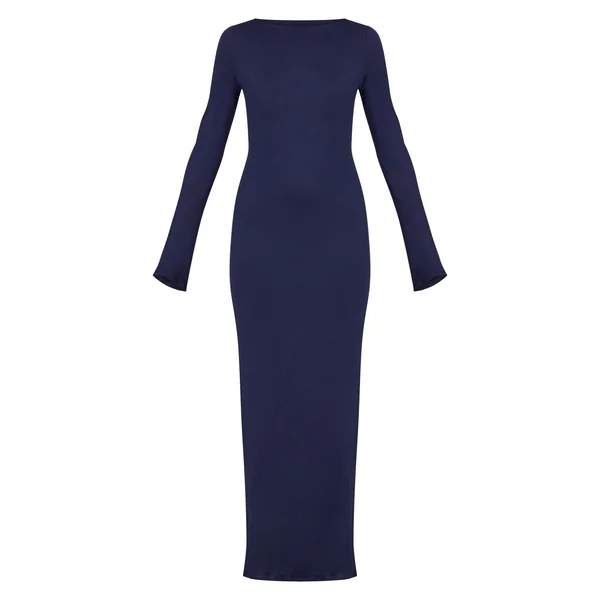 Bleu Marine Robe Maxi À Manches Longues En Jersey Doux Au Toucher