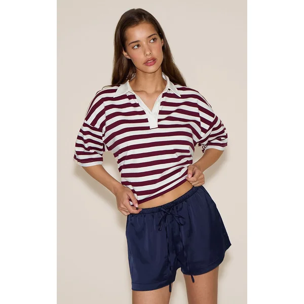 Bleu Marine Short En Satin À Cordon De Serrage