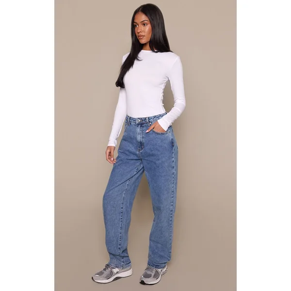 Bleu Moyen Délavé Jean Boyfriend Taille Haute Tall