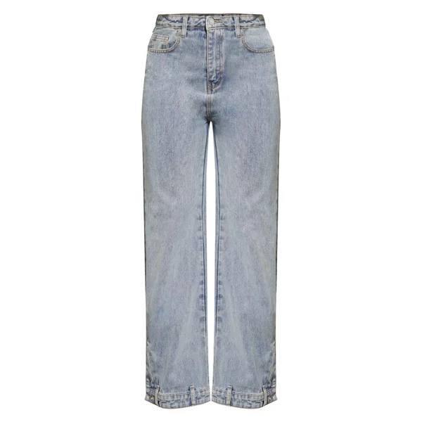 Bleu Moyen Délavé Jean Droit Avec Détail Ceinture À L'ourlet