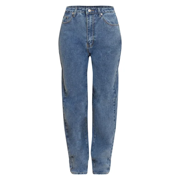 Bleu Moyen Délavé Jean Mom Taille Haute Coupe Longue