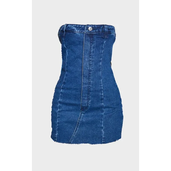 Bleu Moyen Délavé Robe Mini Bustier En Denim Petite