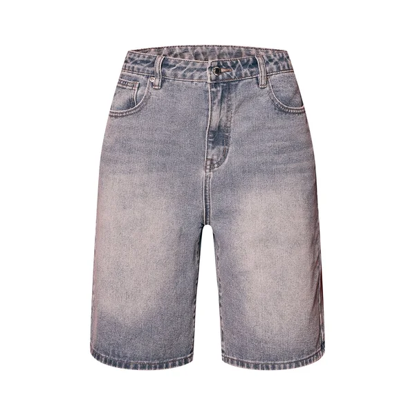 Bleu Moyen Délavé Short Long En Jean Taille Basse Coupe Bermuda