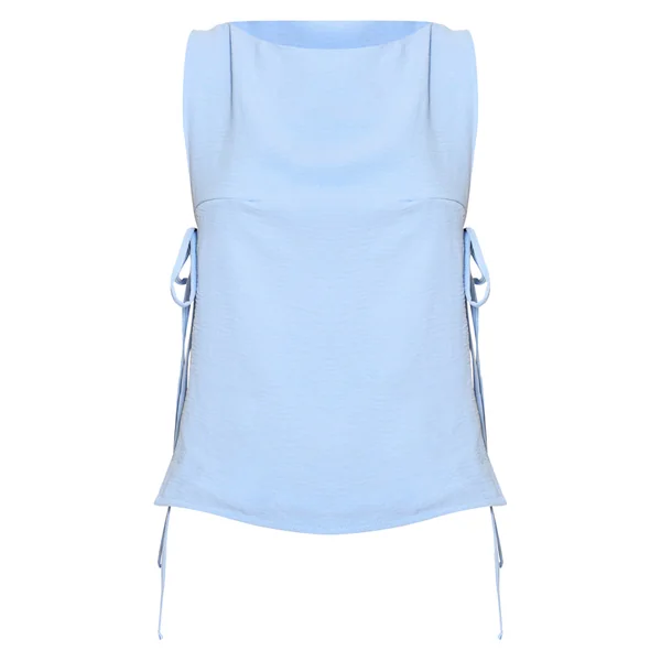 Bleu Pâle Haut Long Tissé Avec Détails Liens Sur Les Côtés