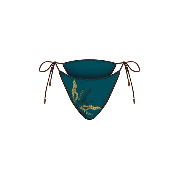 Bleu Sarcelle Bas De Bikini À Nouer Sur Les Côtés Avec Broderie Soleil Et Surpiqûres