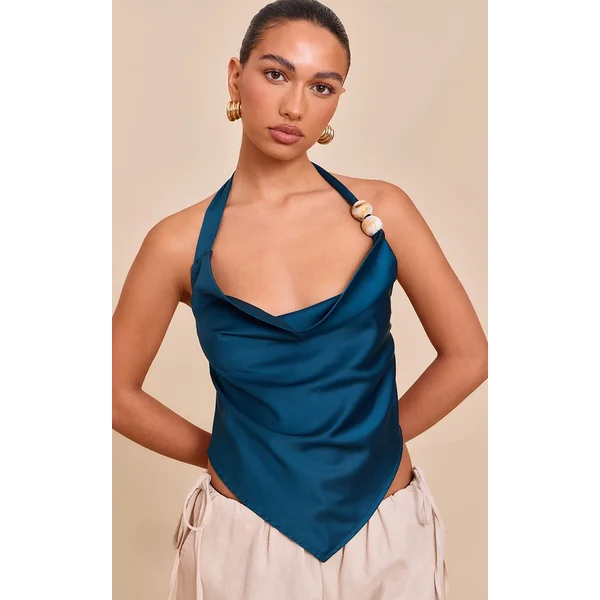 Bleu Sarcelle Haut Dos Nu En Satin Avec Détails De Perles