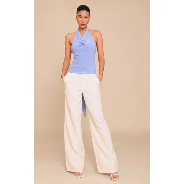 Bleu Top Long Dos Nu À Double Couche Slinky Avec Détail De Finition