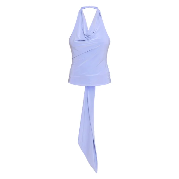 Bleu Top Long Dos Nu À Double Couche Slinky Avec Détail De Finition