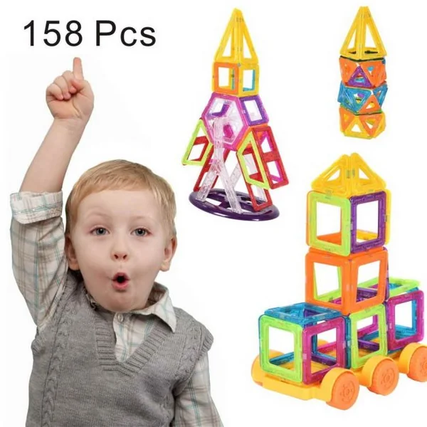 Blocs de construction magnétiques 158 pièces Jeux de construction aimanté Jouets éducatifs pour enfants, en ABS, 3+ans