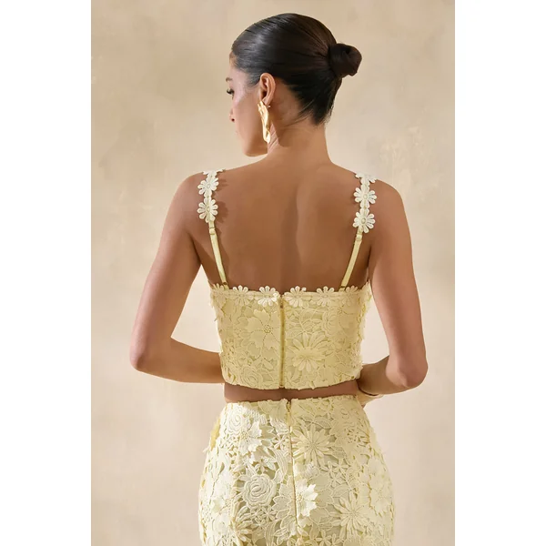 Blythe | Crop top citron en dentelle à encolure carrée