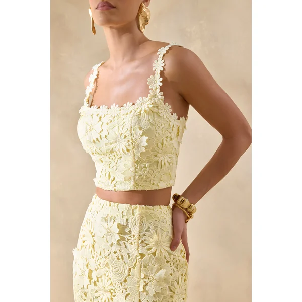 Blythe | Crop top citron en dentelle à encolure carrée
