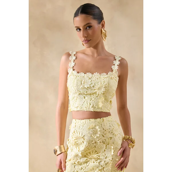 Blythe | Crop top citron en dentelle à encolure carrée
