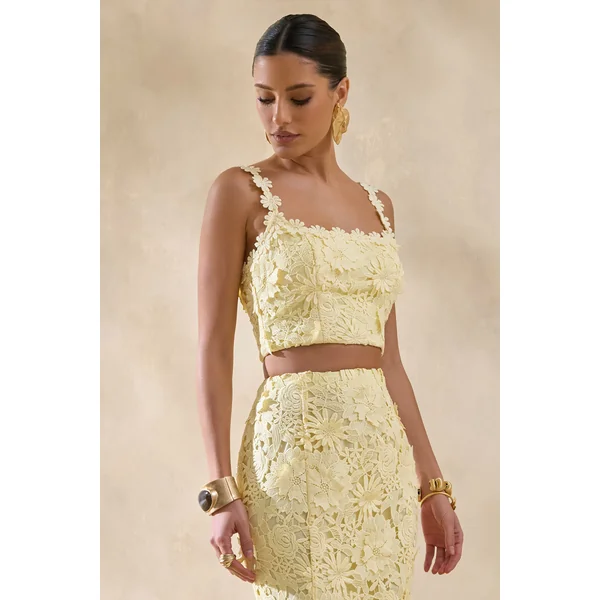 Blythe | Crop top citron en dentelle à encolure carrée