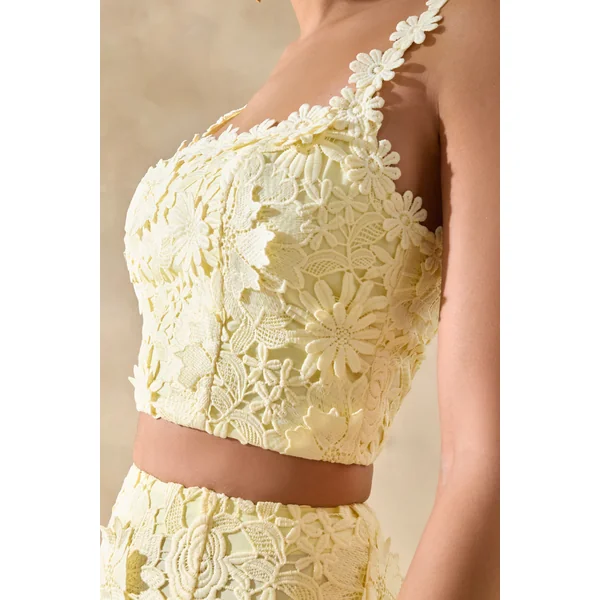 Blythe | Crop top citron en dentelle à encolure carrée