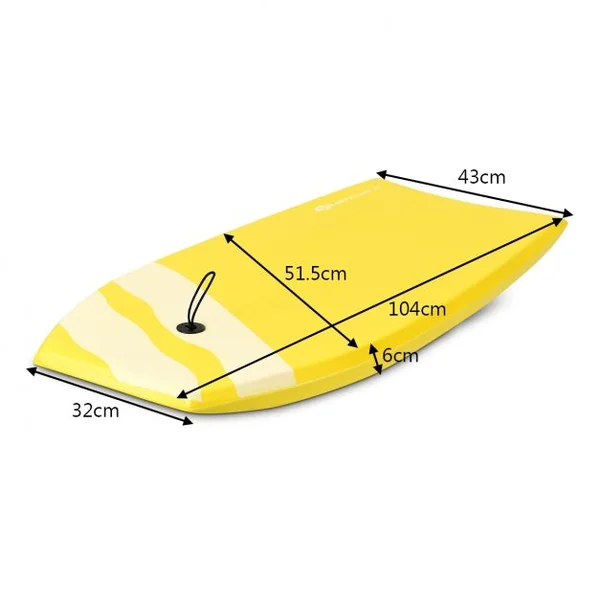 Bodyboard Planche de Surf avec Corde Capacité 60-95kg en XPE et HDPE, 105x51x6cm, Jaune à Motif Noix de Coco et Parasol