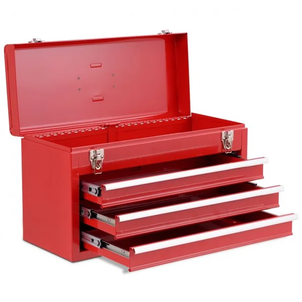 Boite à outils Coffre à 3 tiroirs Malette à outils complète pour bricolage mécanique réparation, 52x21,8x30cm, Rouge