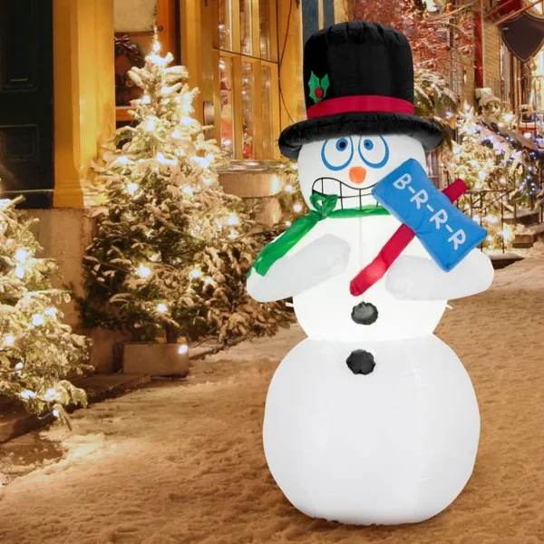 Bonhomme de Neige Gonflable Décoratif 180 Cm avec Lumière Led avec Ventilateur en Tissu Polyester Imperméable Blanc