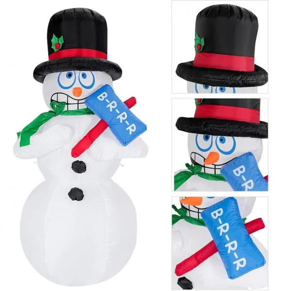 Bonhomme de Neige Gonflable Décoratif 180 Cm avec Lumière Led avec Ventilateur en Tissu Polyester Imperméable Blanc