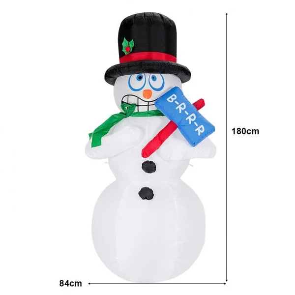 Bonhomme de Neige Gonflable Décoratif 180 Cm avec Lumière Led avec Ventilateur en Tissu Polyester Imperméable Blanc
