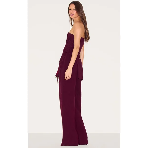 Bordeaux Foncé Combinaison-pantalon Ajustée À Laçage Et Panneau Superposé Plt Label