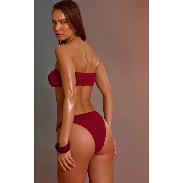 Bordeaux Haut De Bikini Bandeau Plissé À Nœud Frontal