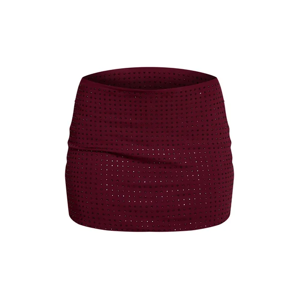 Bordeaux Mini-jupe Taille Basse À Strass Thermocollants Coordonnée